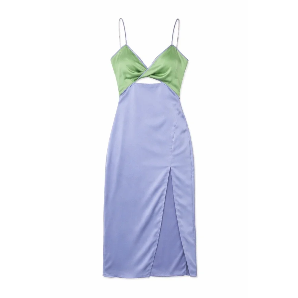 NWT Lulu's Perfect Pairing Light Blue Colorblock Satin Cutout Midi Dress Large - Picture 2 of 13